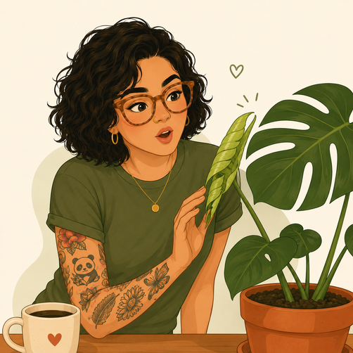 Guía plantil de Madame Potes acompañada de una monstera